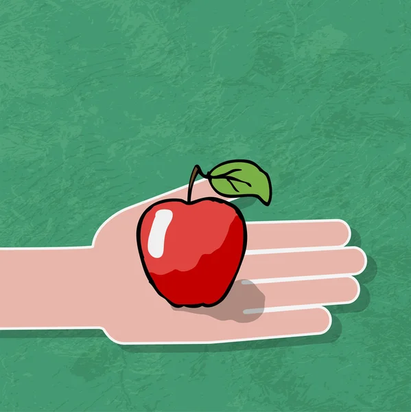 Hand gives a red apple — Stock Vector