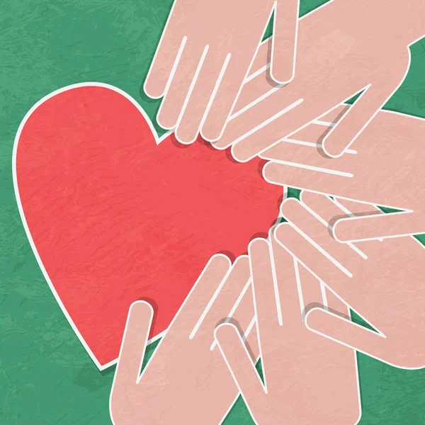 Mano sosteniendo el corazón. Charity.hands sostiene un corazón — Vector de stock