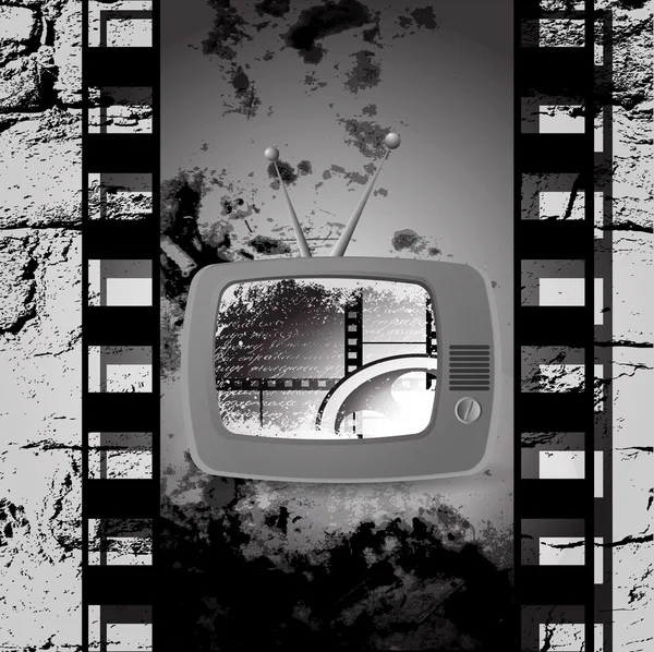 Schattig retro tv vector, Film cinema camera in filmstrip frame — Stockvector