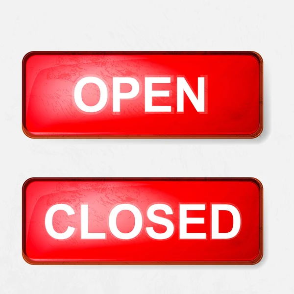Een teken van open en gesloten in het rood op een witte achtergrond — Stockvector