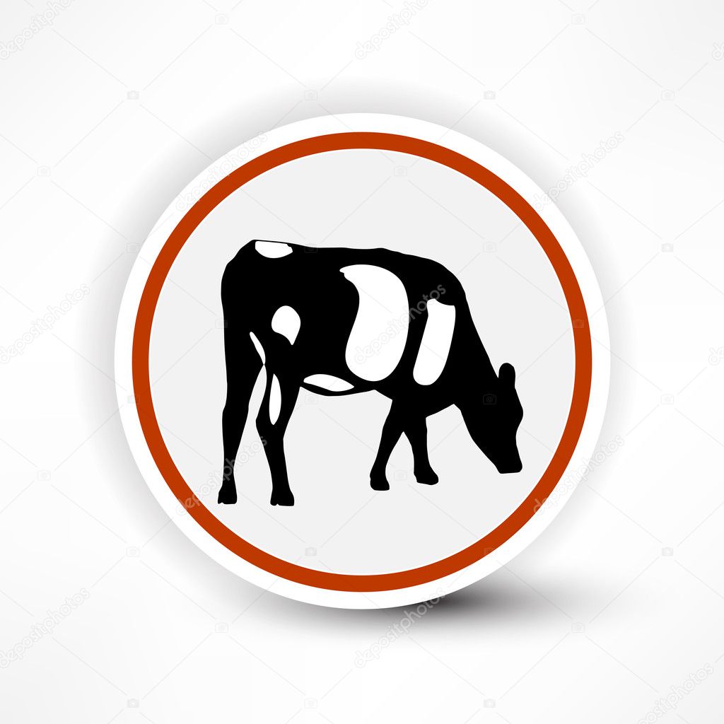 sign of grazing cows in red on a white background.