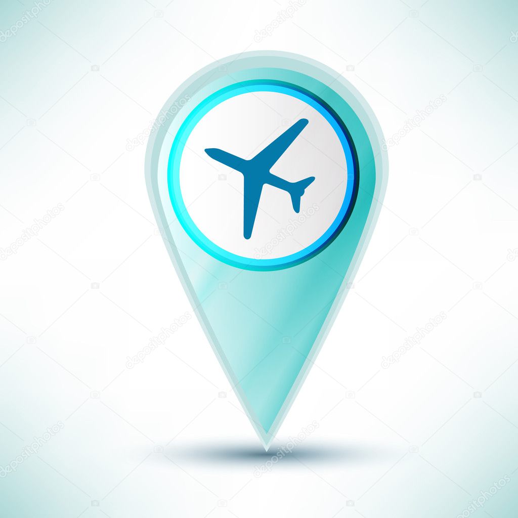 vector glossy travel plane Icon Button design element on a blue