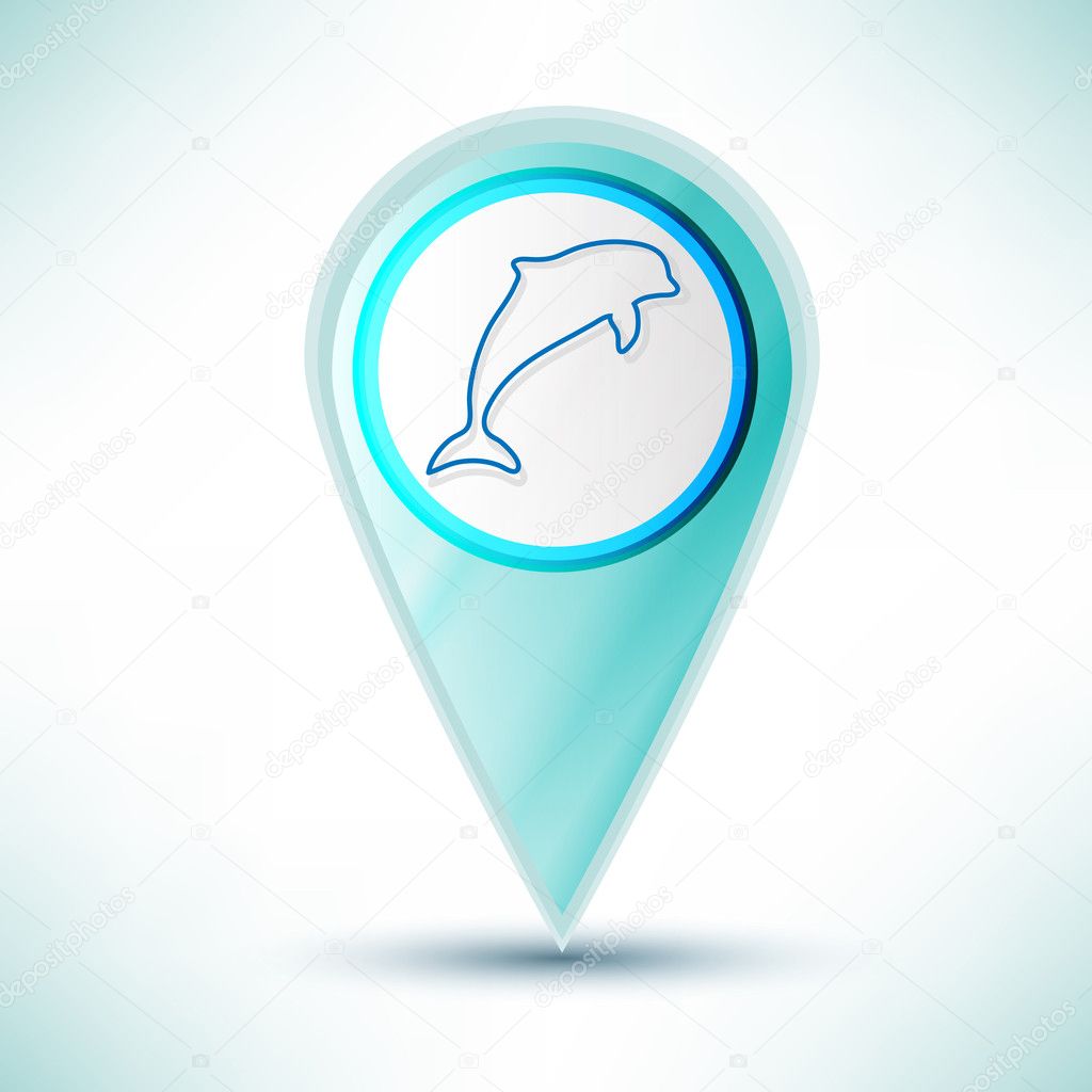 vector glossy dolphin web icon design element on a blue backgrou