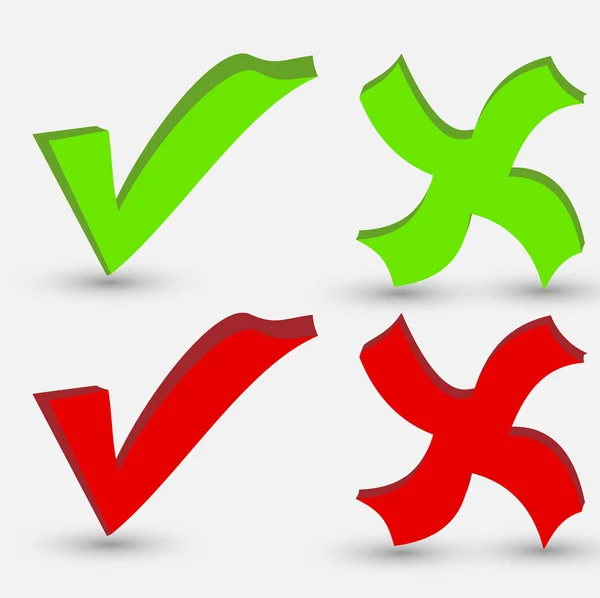 Groene en rode teken markeren en kruis — Stockvector