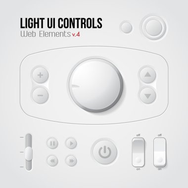 Light UI Controls Web Elements 4: Buttons, Switchers, On, Off, Player, Audio, Video: Play, Stop, Next, Pause, Volume, Equalizer clipart