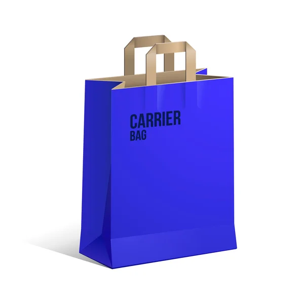 Bolsa de reciclaje de papel portador marrón y azul vacío — Vector de stock