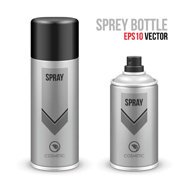 Una bottiglia grigia di metallo 3D dello spruzzo dell'aerosol due può: Vernice, graffiti, deodorante — Vettoriale Stock