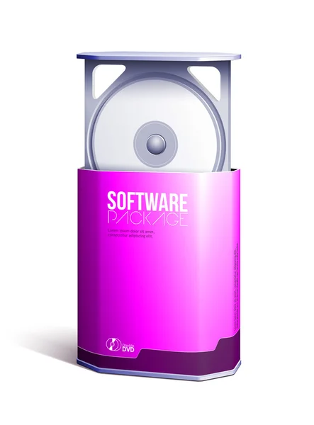 Achthoek kunststof Software Dvd/Cd schijf pakket vak Open paars — Stockvector