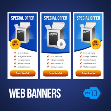 Special Offer Banner Set Vector Blue 17: Showing Products Purchase Button Box CD DVD clipart