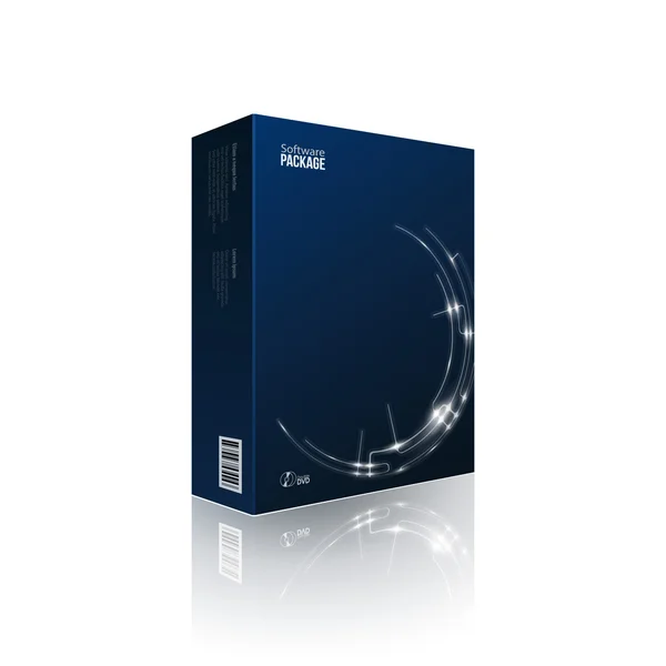 Paquete de software moderno caja azul con DVD o CD disco EPS10 — Archivo Imágenes Vectoriales