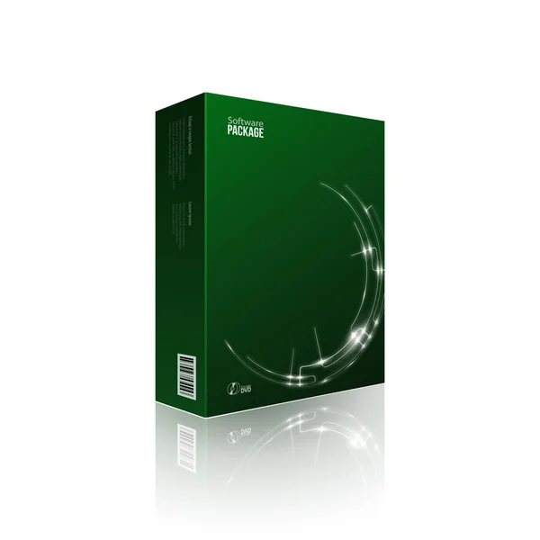 Dvd または cd ディスク eps10 と緑の近代的なソフトウェア パッケージ ボックス — ストックベクタ