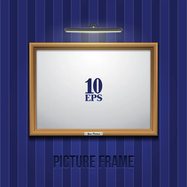 Picture Frame Golden On Wall With Blue Striped Wallpapers — Stock Vector