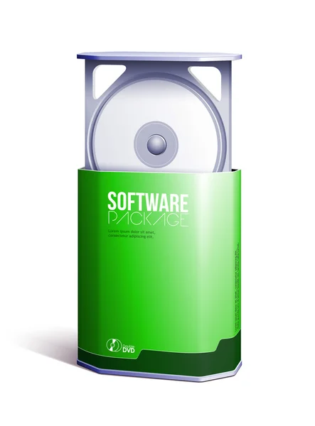 Caixa plástica do pacote do disco do software DVD / CD do octógono verde aberto: EPS10 —  Vetores de Stock