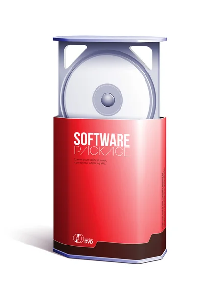 Octágono plástico software DVD / CD caja del paquete abierto rojo: EPS10 — Vector de stock