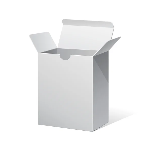 Caja de paquete abierto blanco en blanco — Vector de stock