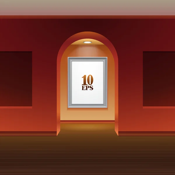 Photo sur le mur avec la lumière et l'arche dans la galerie rouge EPS10 — Image vectorielle