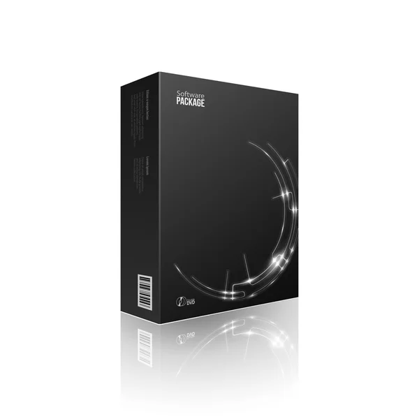 Pacchetto software moderno scatola nera con DVD o CD disco EPS10 — Vettoriale Stock