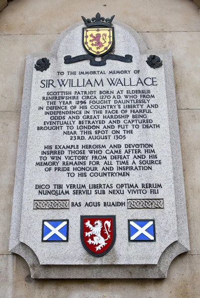 威廉 · 华莱士纪念匾在伦敦. — 图库照片
