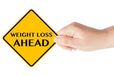 Weight Loss ahead traffic sign with hand clipart
