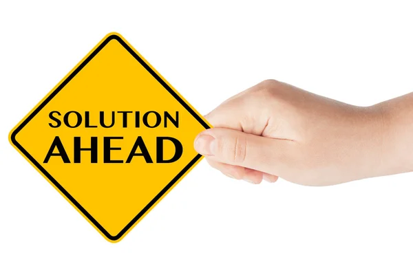 Solution ahead traffic sign with hand — Stock Photo, Image
