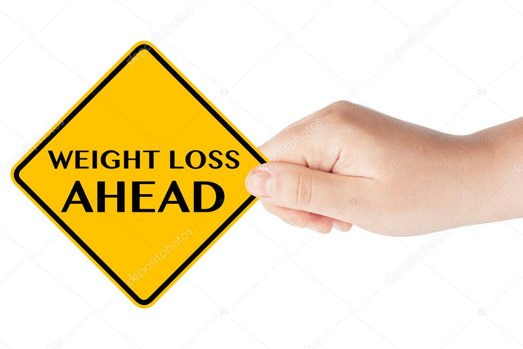 Weight Loss ahead traffic sign with hand