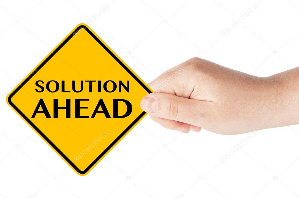 Solution ahead traffic sign with hand