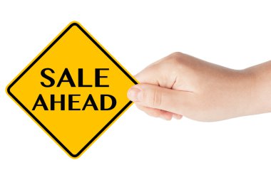 Sale Ahead traffic sign with hand clipart