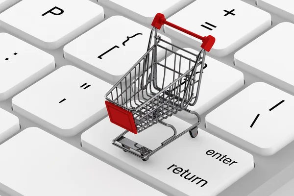 Keyboard and a shopping cart — Stock Photo, Image
