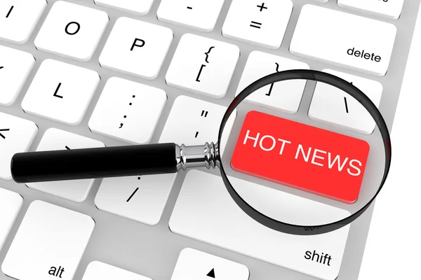 Magnifier with Hot News key — Stock Photo, Image