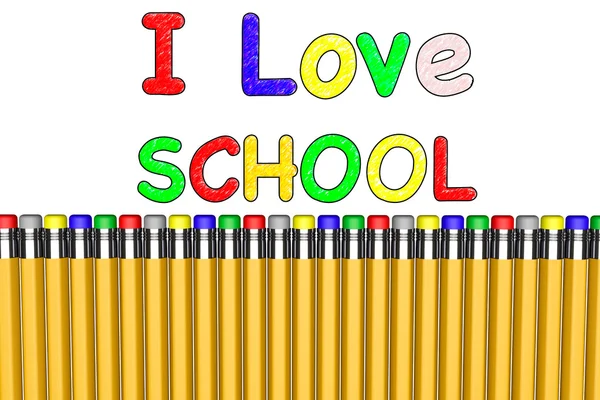 Ik hou van school met potloden — Stockfoto
