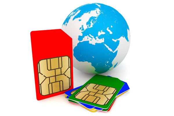 Set of SIM cards with earth — Stock Photo, Image