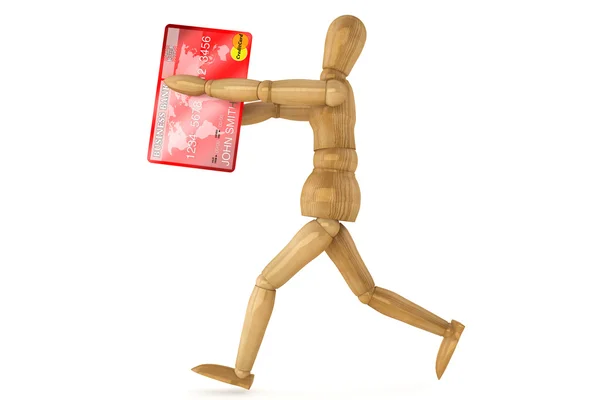 Mannequin en bois avec carte de crédit — Photo