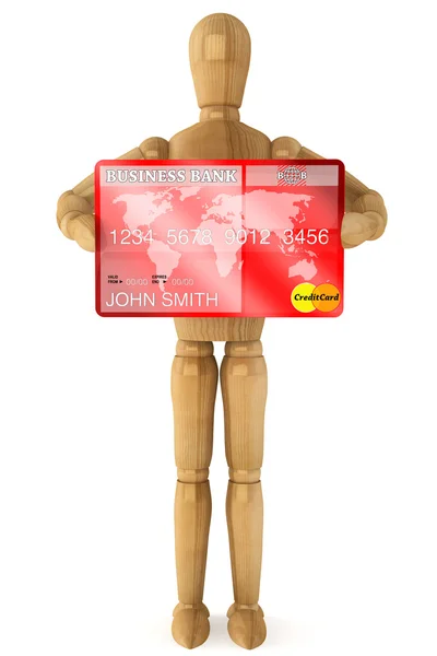 Mannequin en bois avec carte de crédit — Photo