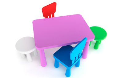 renkli plastik çocuk sandalye ve masa