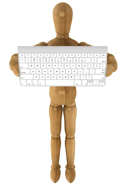 コンピューターのキーボードと木のダミー — ストック写真