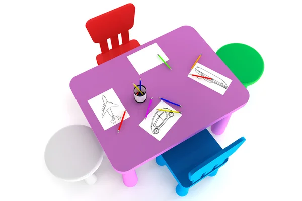 Sedie colorate in plastica per bambini e tavolo — Foto Stock