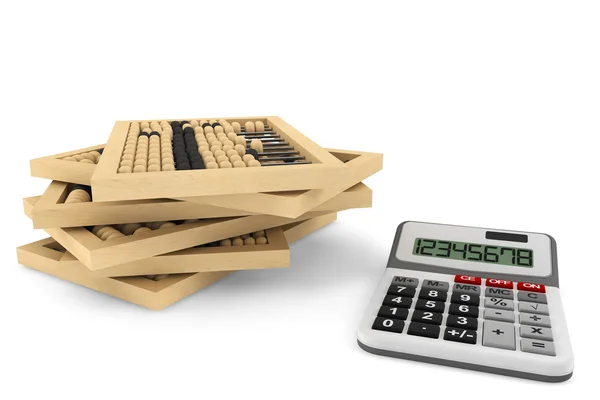 Trä abacus och miniräknare — Stockfoto