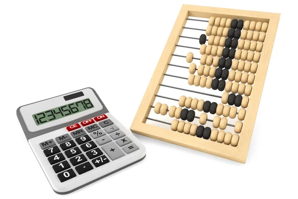 Wooden abacus and calculator — Stock Photo, Image