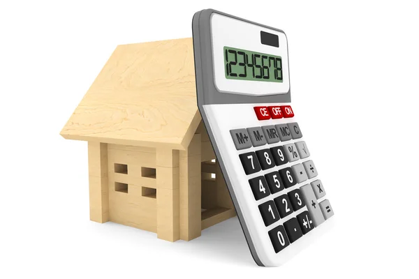Houten huis met calculator — Stockfoto