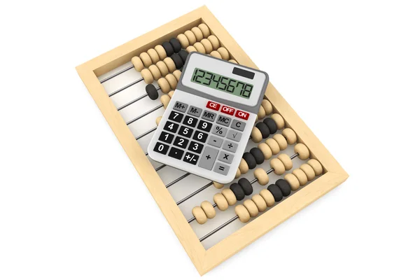 Деревянные счетчики и калькулятор — стоковое фото