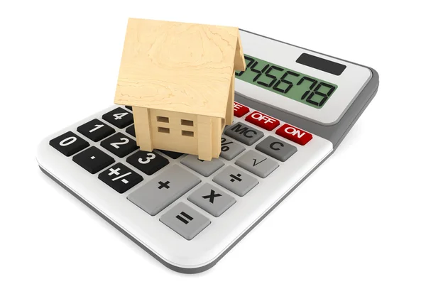 Houten huis met calculator — Stockfoto