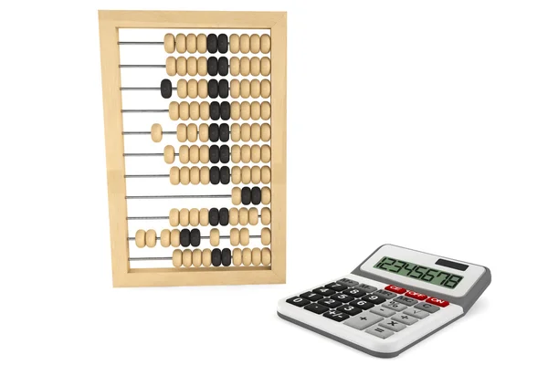 Wooden abacus and calculator — Stock Photo, Image
