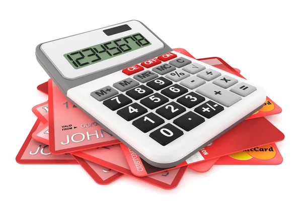 Калькулятор с кредитными картами — стоковое фото