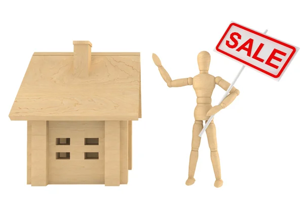 Dummy with house and Sale banner — Stock Photo, Image