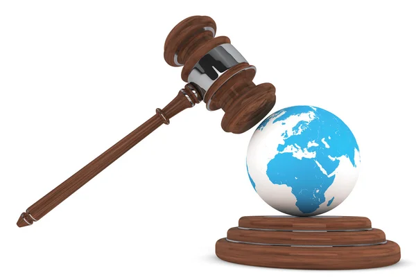 Justitie hamer met earth globe — Stockfoto