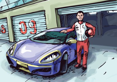 Racer and his car clipart