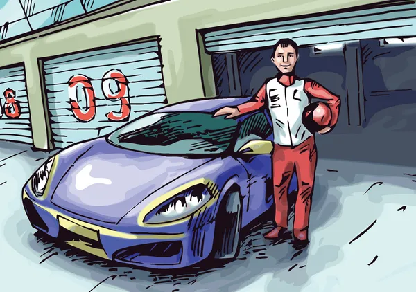 Racer en zijn auto — Stockvector