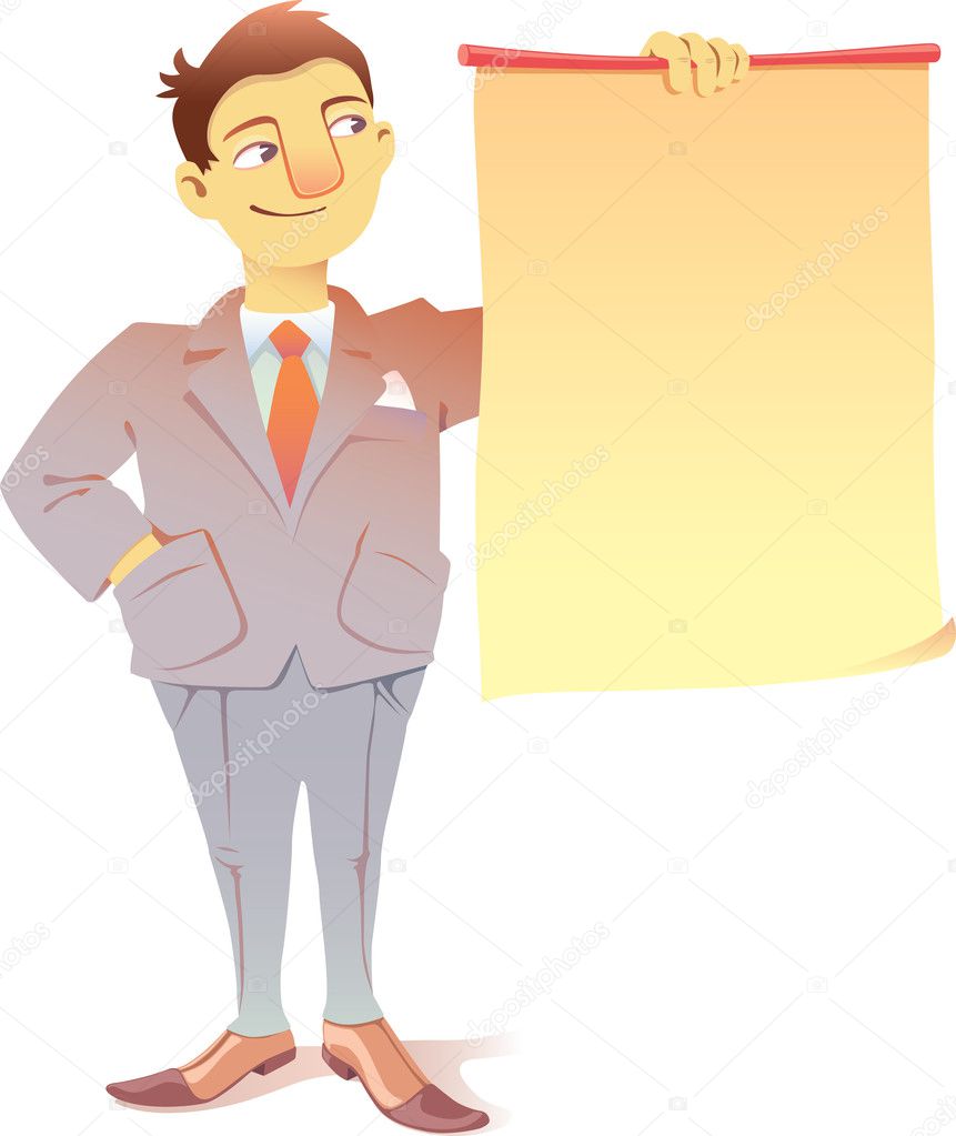 Businessman with a placard