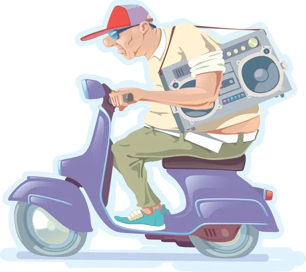 Şişman adam scooter üzerinde — Stok Vektör