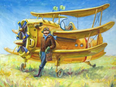 Pilot and his plane clipart